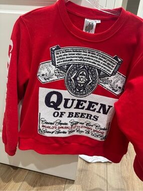 QUEEN OF SPARKLES Red Graphic 'Queen of Beers' Sweatshirt